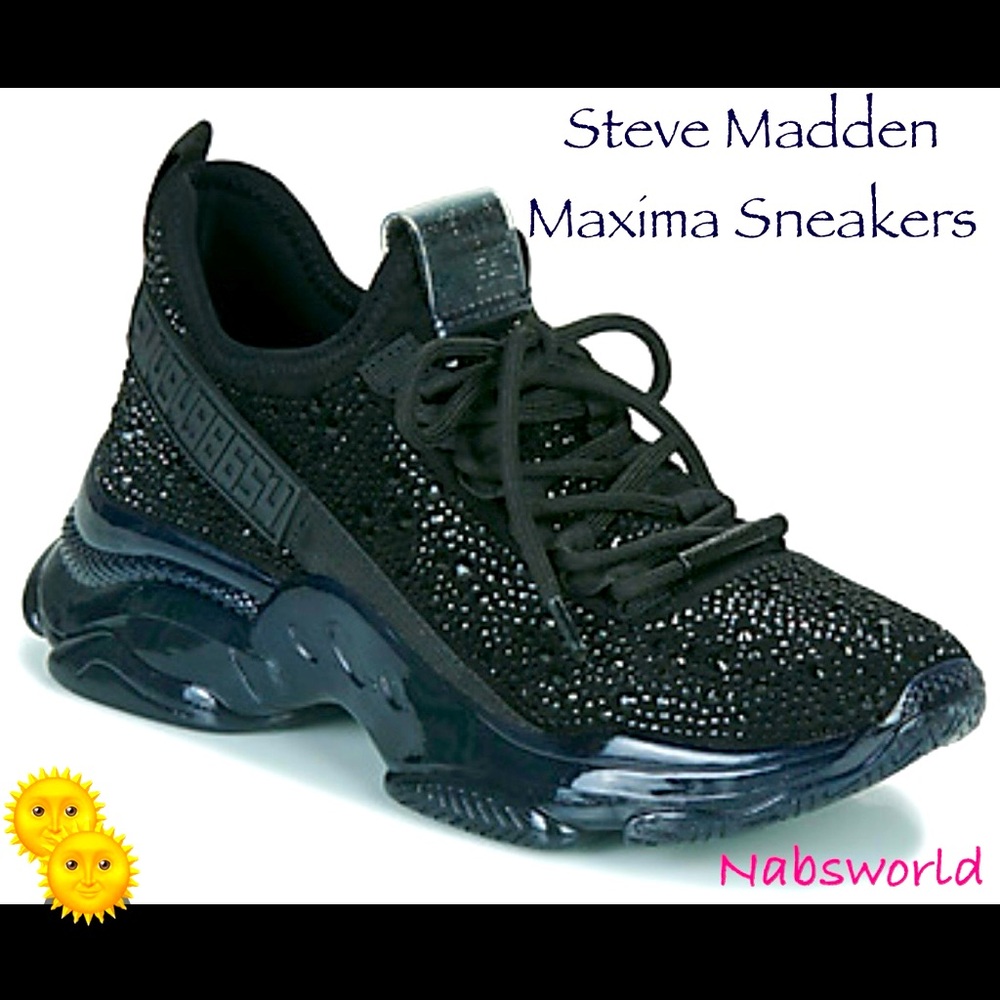 👟LIKE NEW: Steve Madden MAXIMA Rhinestone sneakers; black; size 11